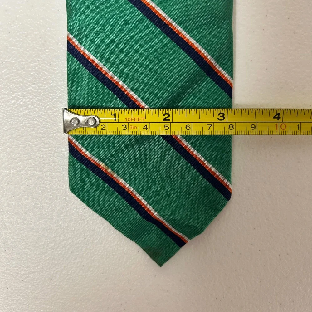 Polo Ralph Lauren Necktie Mens Green Striped Silk Hand Made Italy 59.5